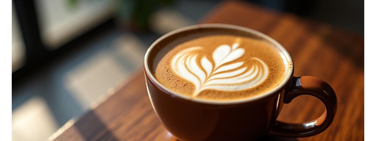 Artistic coffee latte art in a cozy cafe setting